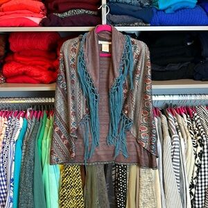 Flying Tomato aqua/gray/coral print vest size S